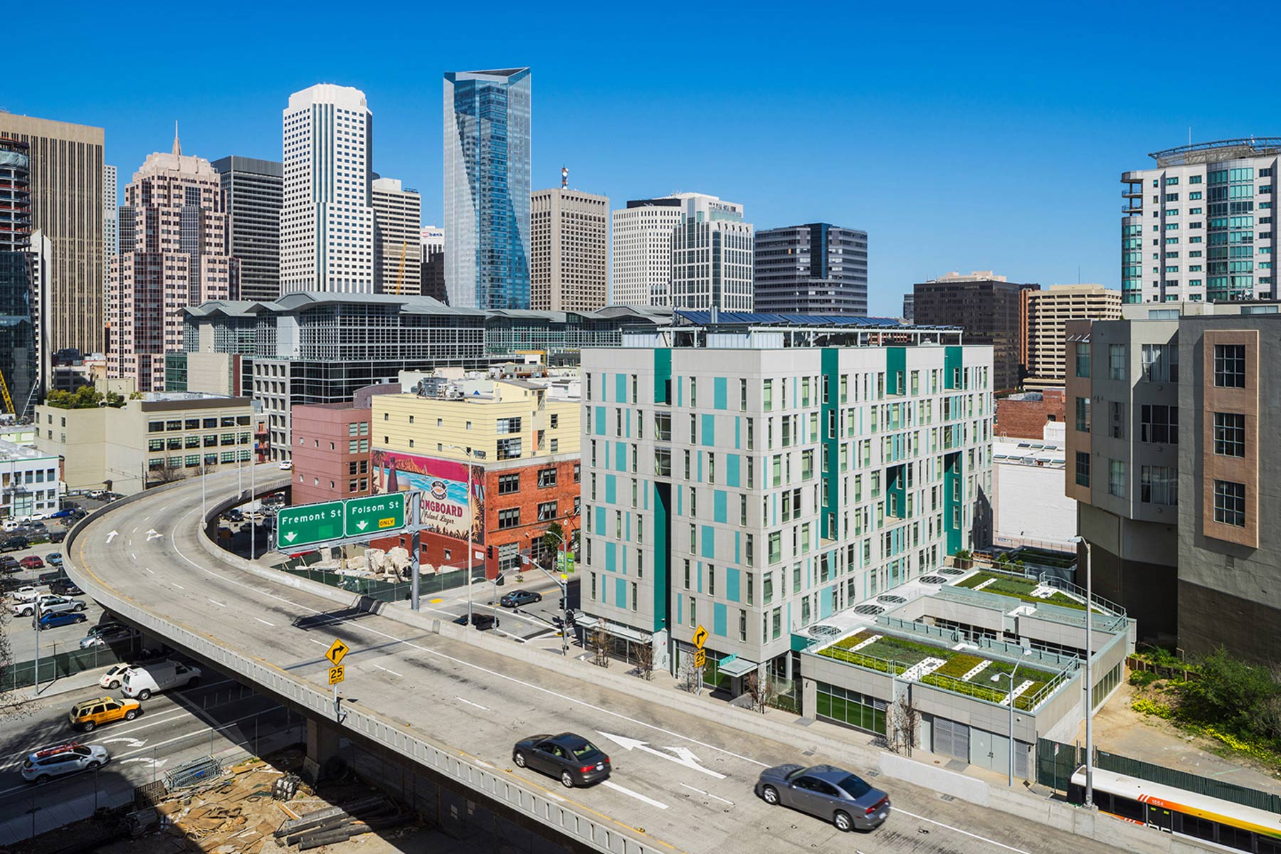 Rene Cazenave Apartments in San Francisco is a model of sustainability for affordable housing, providing permanent residences for formerly homeless individuals in the Transbay Redevelopment Area.