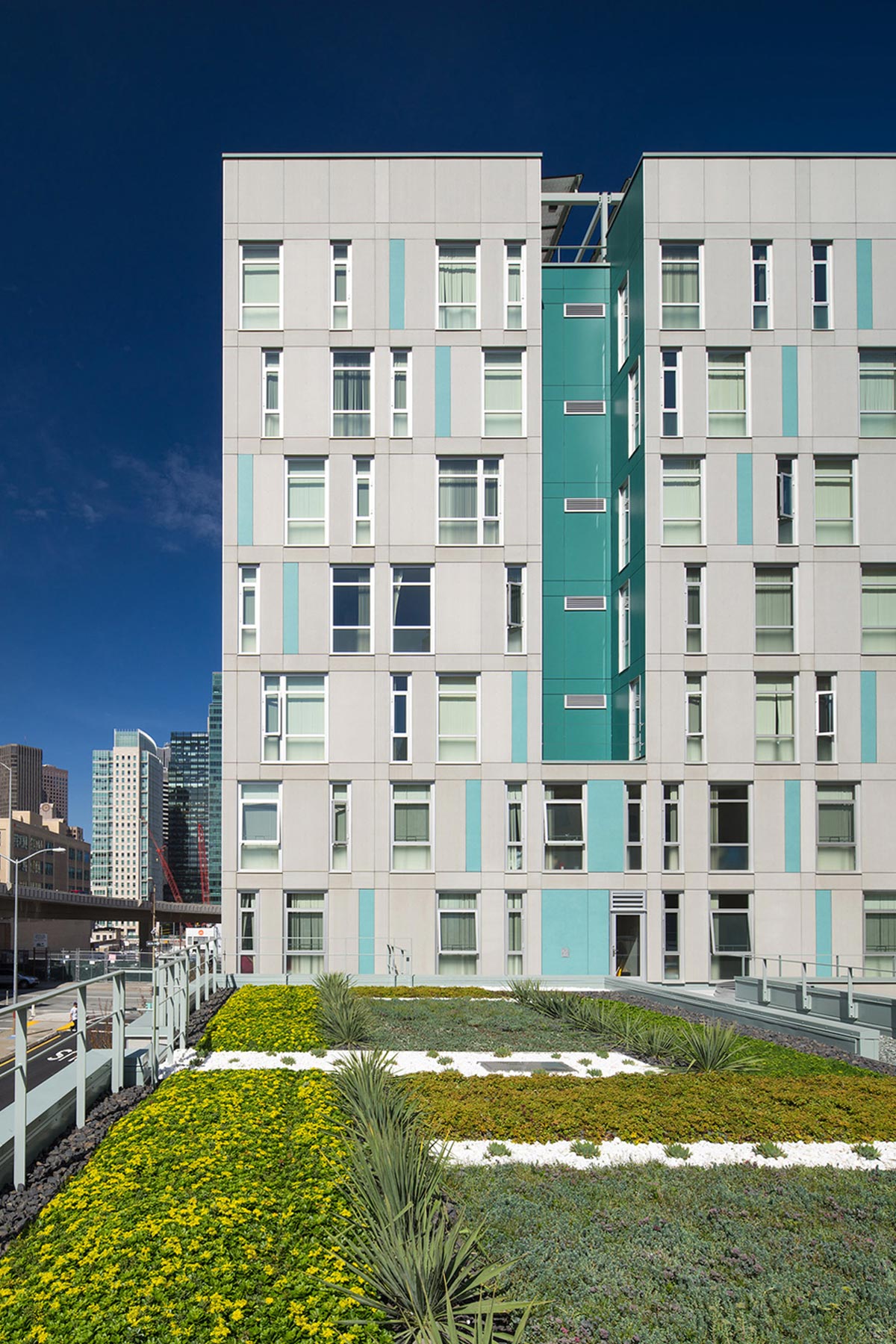 Rene Cazenave Apartments in San Francisco is a model of sustainability for affordable housing, providing permanent residences for formerly homeless individuals in the Transbay Redevelopment Area.