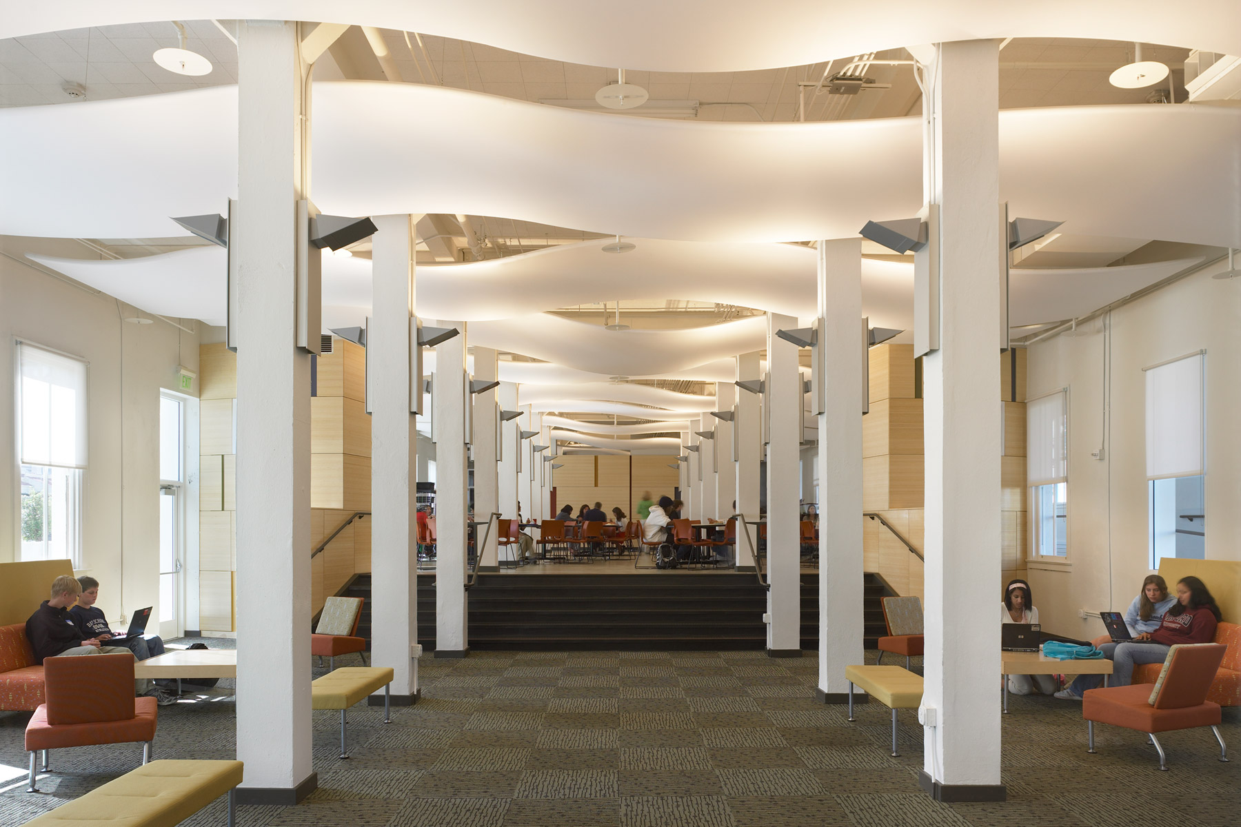 The Bay School of San Francisco is located in a historic landmark Army barracks in the Presidio, intertwining historic preservation, adaptive reuse, and sustainability. The new, independent high school is designed to require less than half the energy consumption required to construct and operate a new school building of comparable size.