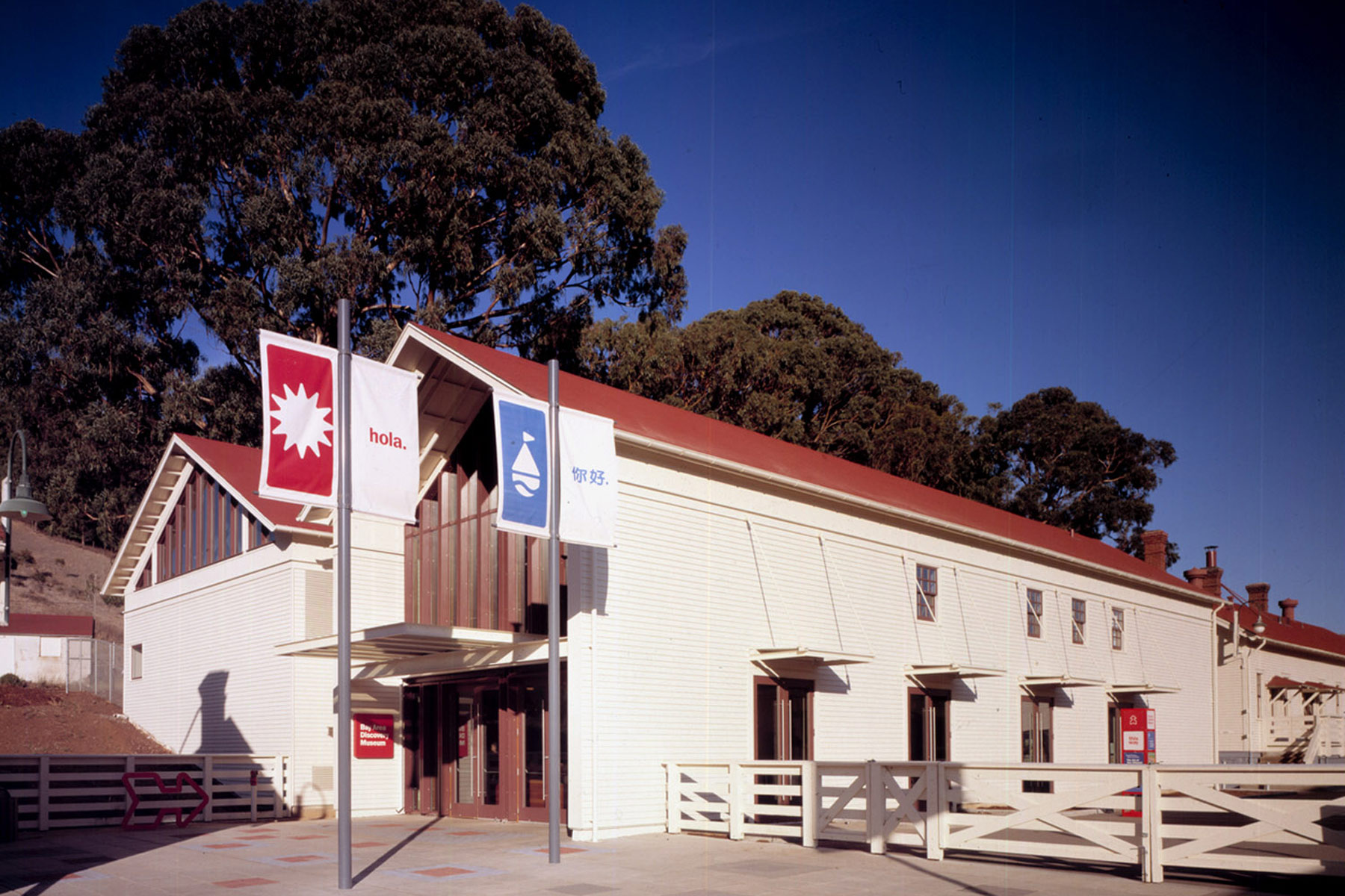 The Bay Area Discovery Museum campus in Sausalito, a nationally recognized children’s museum, has been renovated and expanded to sensitively integrate a new theater building and exhibit areas within the historic context of Fort Baker.