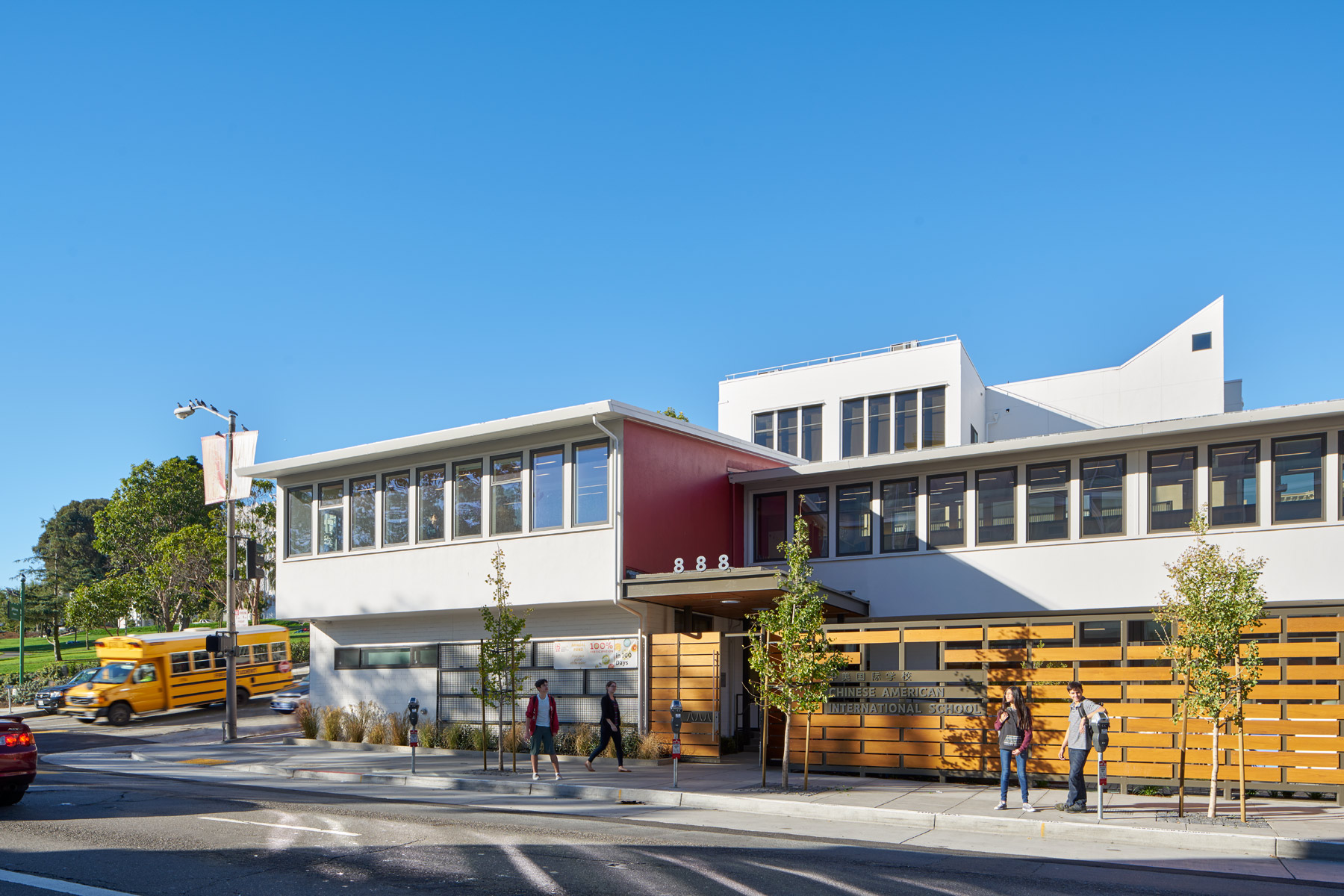 The Chinese American International School is a dual Chinese-English dual language immersion school in San Francisco; the new middle school campus is an adaptive reuse of two abandoned buildings into a dynamic and collaborative new educational environment.