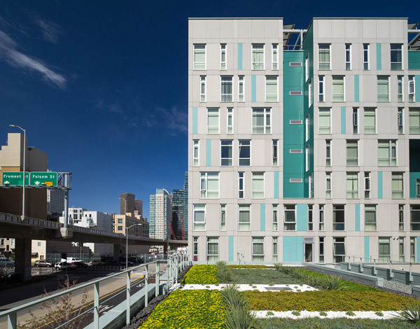 Rene Cazenave Apartments in San Francisco is a model of sustainability for affordable housing, providing permanent residences for formerly homeless individuals in the Transbay Redevelopment Area.