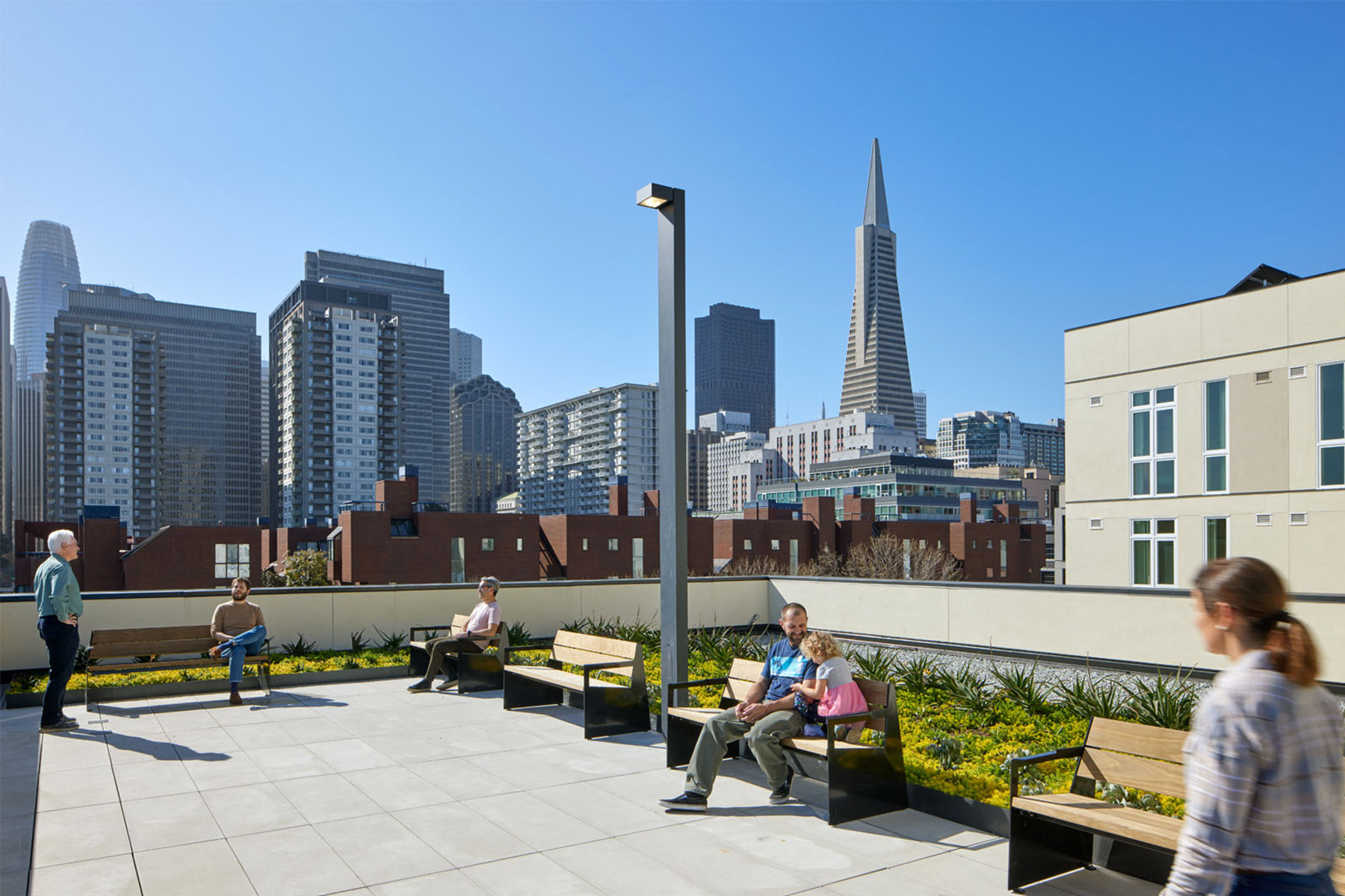 735 Davis provides affordable homes from formerly homeless to middle income seniors on the site of the former Embarcadero Freeway.